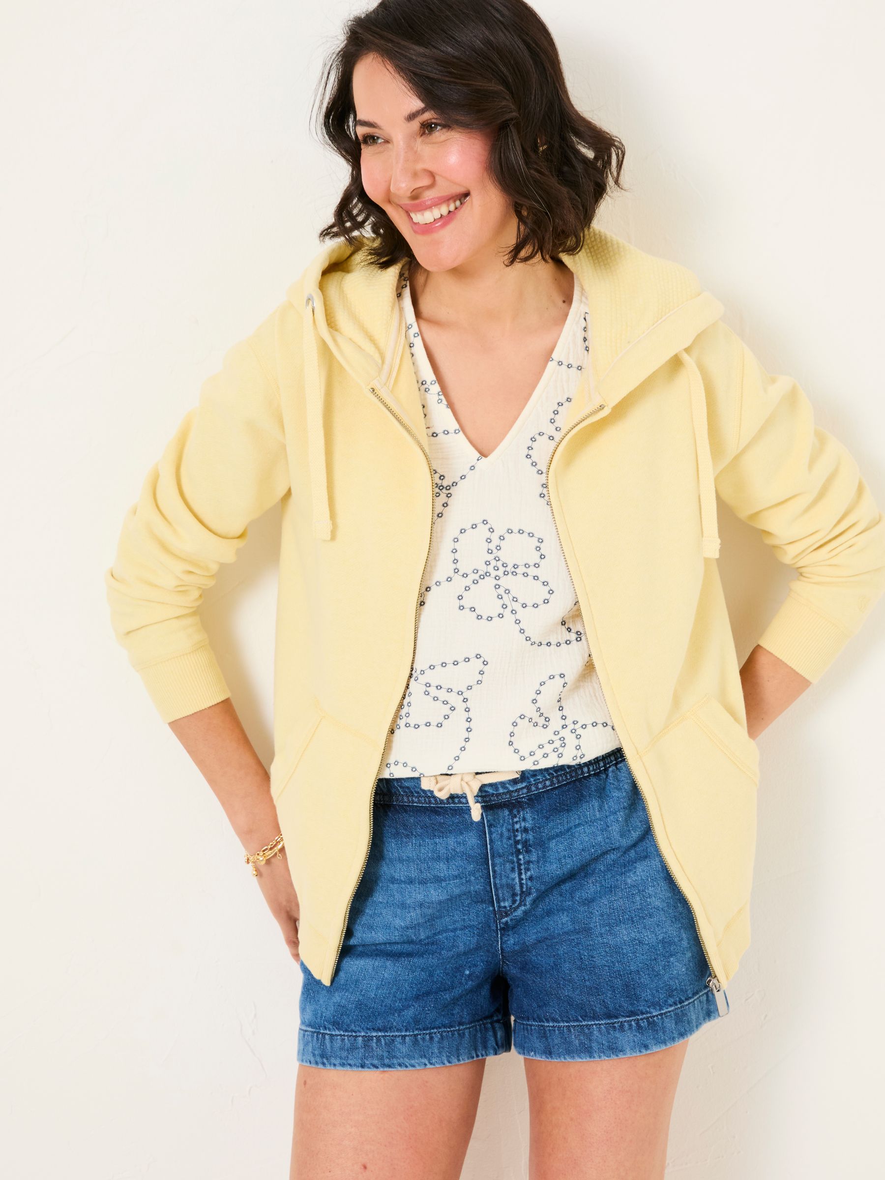 Fat Face Fatface Amy Light Yellow Zip Through Hoodie