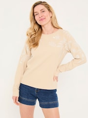 FatFace Ellie Natural Embroidered Crew Sweatshirt - Image 1 of 6