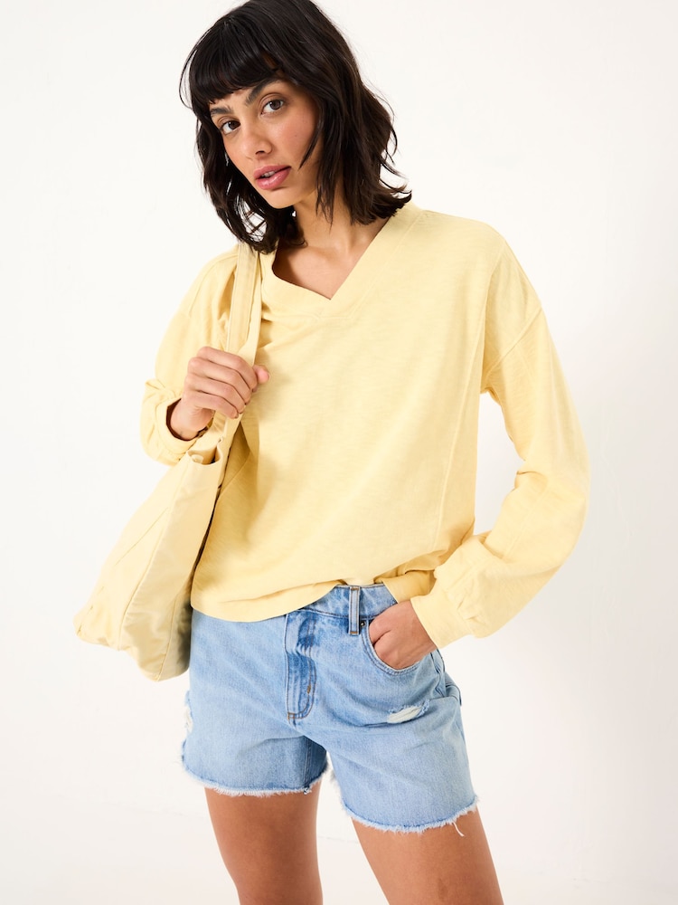 FatFace Gigi Light Yellow V Neck Sweatshirt - Image 1 of 6