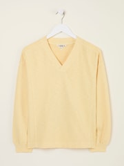 FatFace Gigi Light Yellow V Neck Sweatshirt - Image 6 of 6