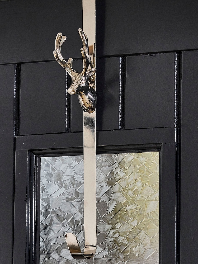 Dibor Silver Stag Head Door Wreath Hanger - Image 1 of 3