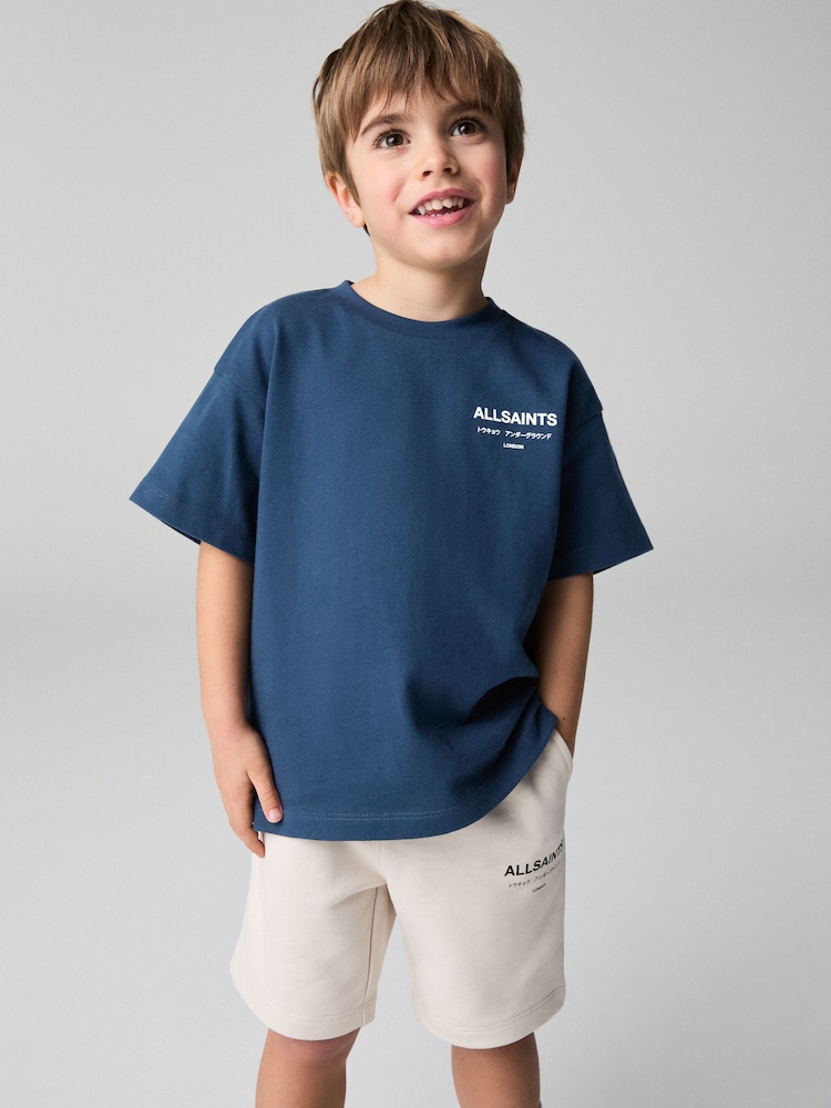 smALLSAINTS Navy Oversized Younger Boys Underground Crew T-Shirt - Image 1 of 8