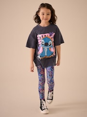 Gris de charbon de bois - Oversized 100% Cotton Disney Lilo and Stitch License T-Shirt (3-16yrs) - Image 1 de 6