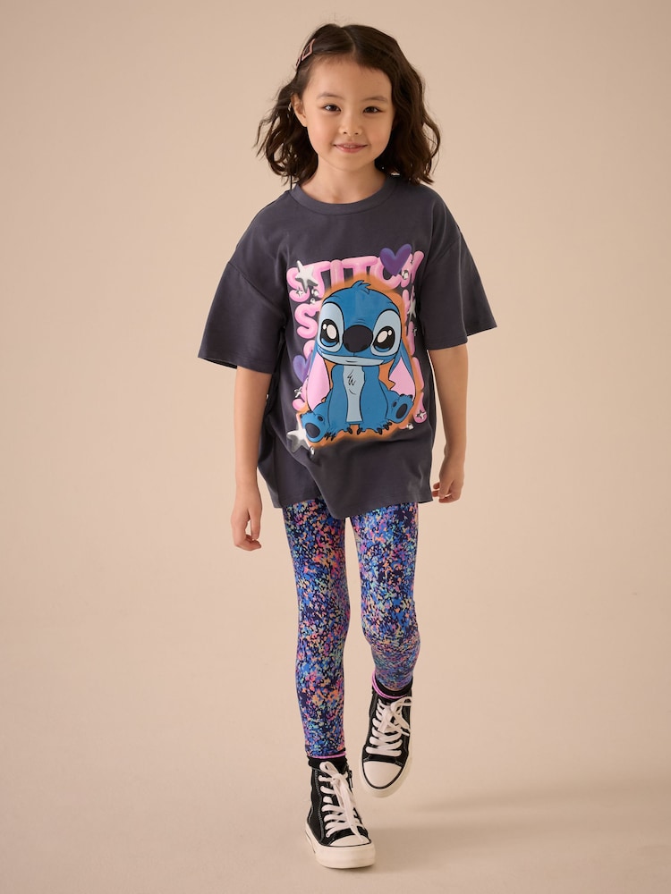Gris de charbon de bois - Oversized 100% Cotton Disney Lilo and Stitch License T-Shirt (3-16yrs) - Image 1 de 6