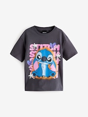Gris de charbon de bois - Oversized 100% Cotton Disney Lilo and Stitch License T-Shirt (3-16yrs) - Image 3 de 6