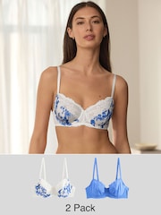 Blue 2 Pack Floral Print Non Pad Full Cup Bra - Image 1 of 11