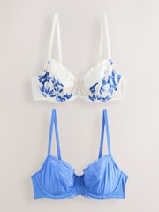 Blue 2 Pack Floral Print Non Pad Full Cup Bra - Image 6 of 11