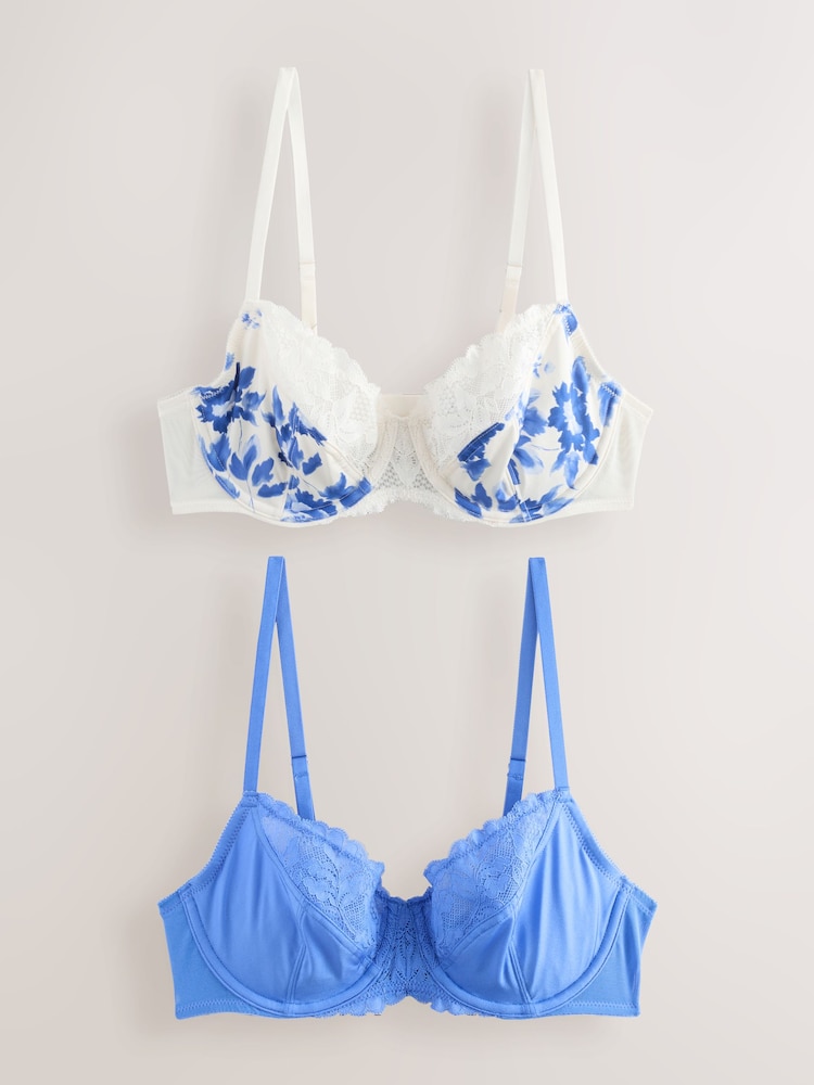 Blauw - Beha met bloemenprint met volledige cup zonder vulling - Image 6 of 11