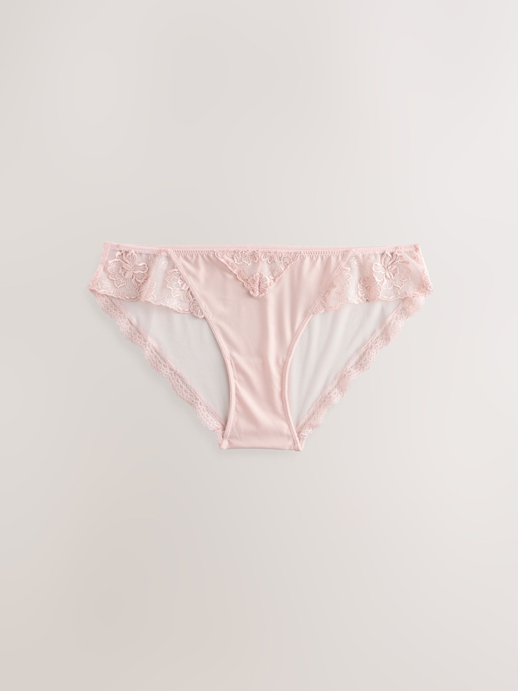 Pink Floral Embroidery Brazilian Knickers - Image 1 of 5 Pink Floral Embroidery Brazilian Knickers - Image 1 of 5
