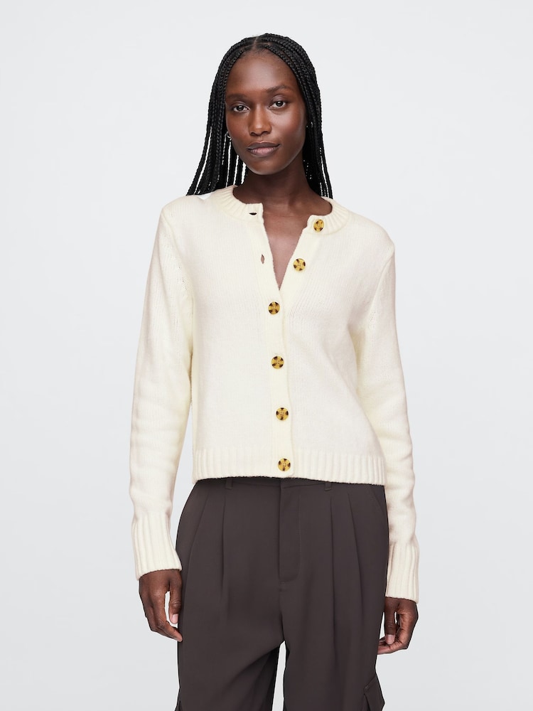 Gap White CashSoft Long Sleeve Crew Neck Cardigan - Image 1 of 5