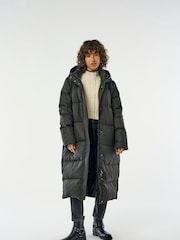 ONLY Black Down Hooded Long Puffer Coat - Image 1 of 7