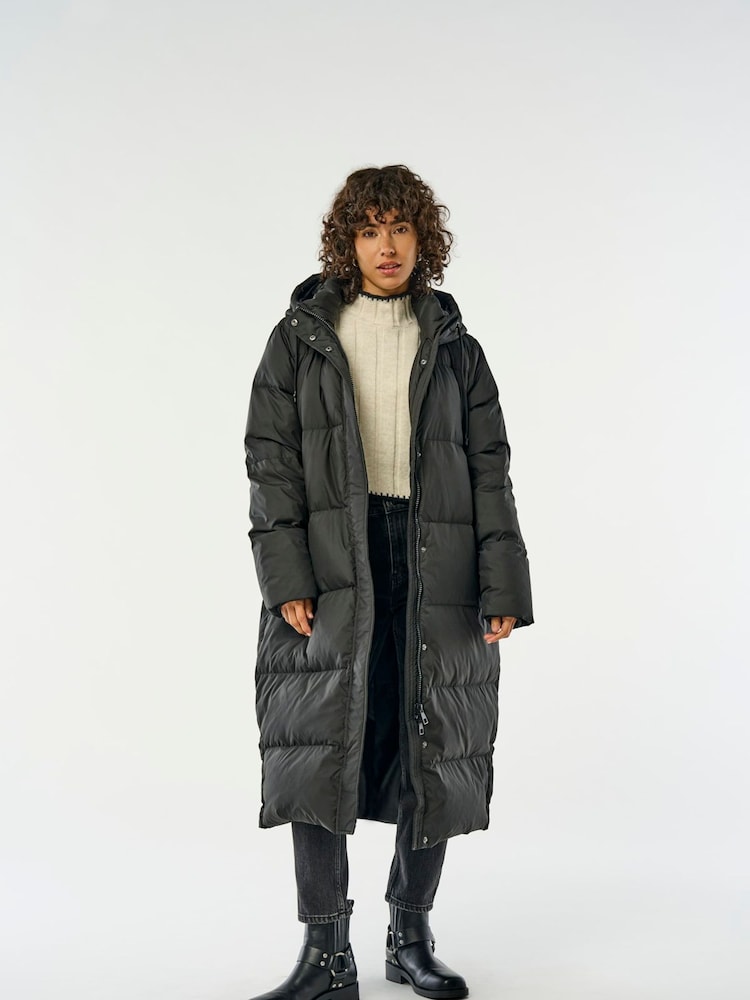 ONLY Black Down Hooded Long Puffer Coat - Image 1 of 7