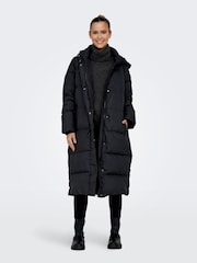 ONLY Black Down Hooded Long Puffer Coat - Image 2 of 7