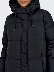 ONLY Black Down Hooded Long Puffer Coat - Image 4 of 7