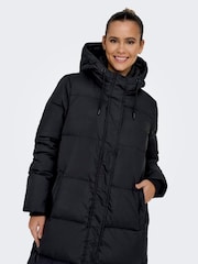 ONLY Black Down Hooded Long Puffer Coat - Image 5 of 7