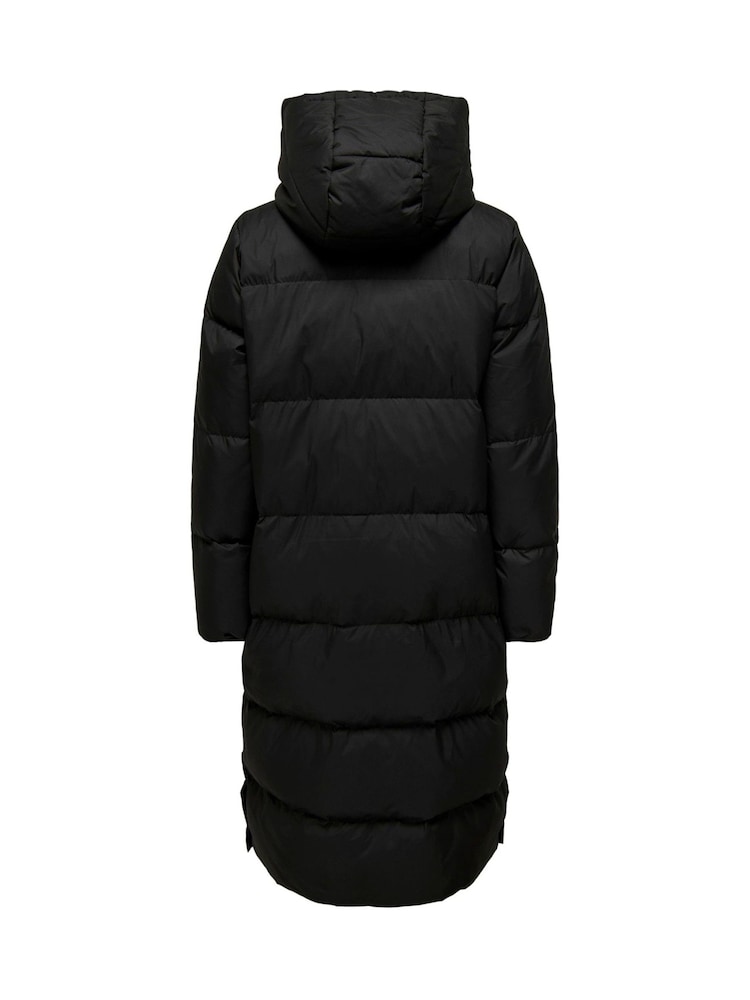 ONLY Black Down Hooded Long Puffer Coat - Image 7 of 7