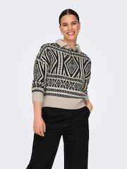 ONLY Natural Half Zip Patterned Aztec Knitted Pullover Jumper - Image 2 of 8