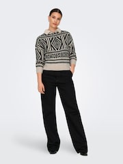 ONLY Natural Half Zip Patterned Aztec Knitted Pullover Jumper - Image 3 of 8