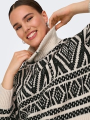 ONLY Natural Half Zip Patterned Aztec Knitted Pullover Jumper - Image 6 of 8