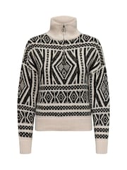 ONLY Natural Half Zip Patterned Aztec Knitted Pullover Jumper - Image 7 of 8
