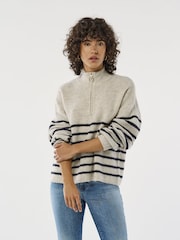 ONLY Natural Striped Half Zip Knitted Pullover - Image 1 of 8