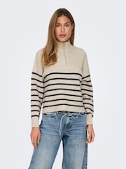 ONLY Natural Striped Half Zip Knitted Pullover - Image 2 of 8