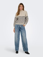 ONLY Natural Striped Half Zip Knitted Pullover - Image 4 of 8