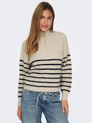 ONLY Natural Striped Half Zip Knitted Pullover - Image 5 of 8