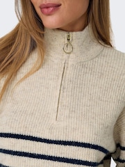ONLY Natural Striped Half Zip Knitted Pullover - Image 6 of 8