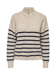 ONLY Natural Striped Half Zip Knitted Pullover - Image 7 of 8