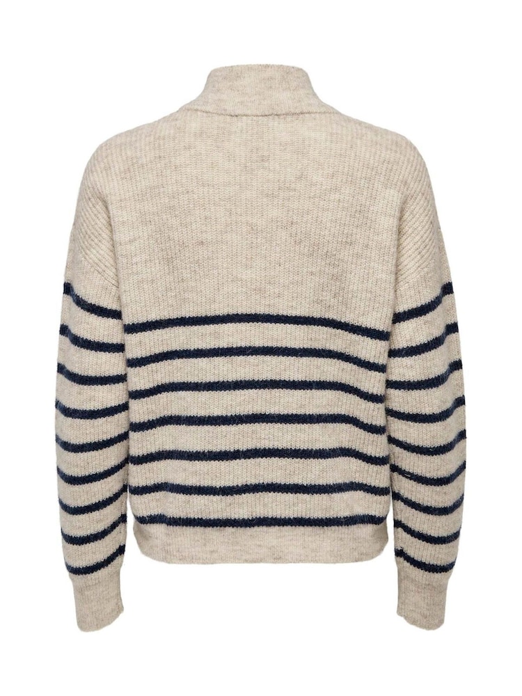 ONLY Natural Striped Half Zip Knitted Pullover - Image 8 of 8