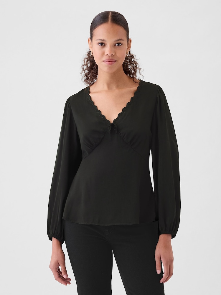 Gap Black Satin Empire Top - Image 1 of 5