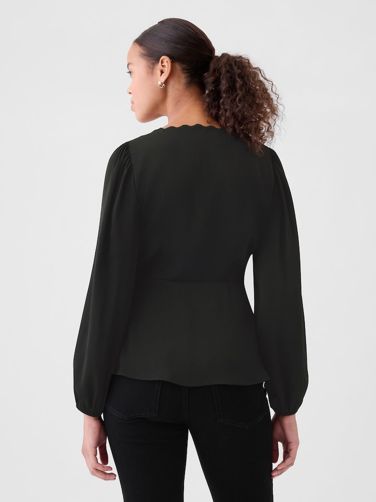 Gap Black Satin Empire Top - Image 2 of 5 Gap Black Satin Empire Top - Image 2 of 5