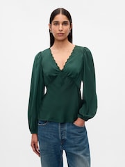 Gap Green Satin Empire Top - Image 1 of 5