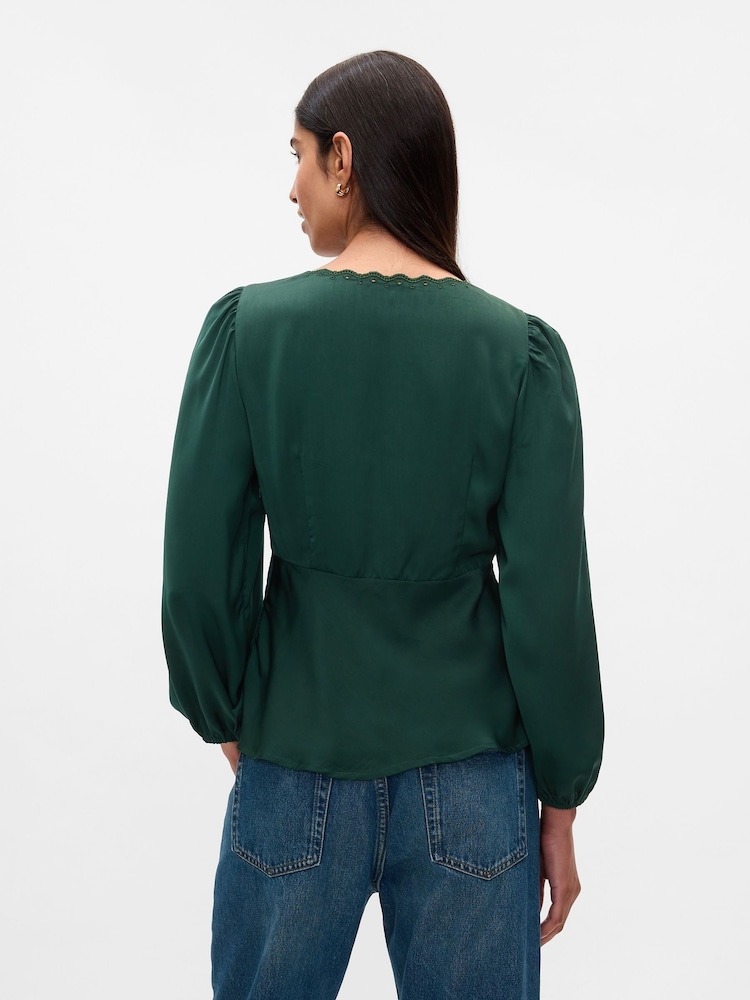 Gap Green Satin Empire Top - Image 2 of 5