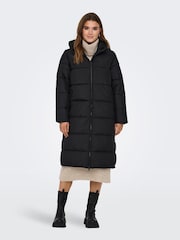 ONLY Black Hooded Long Puffer Coat - Image 1 of 6