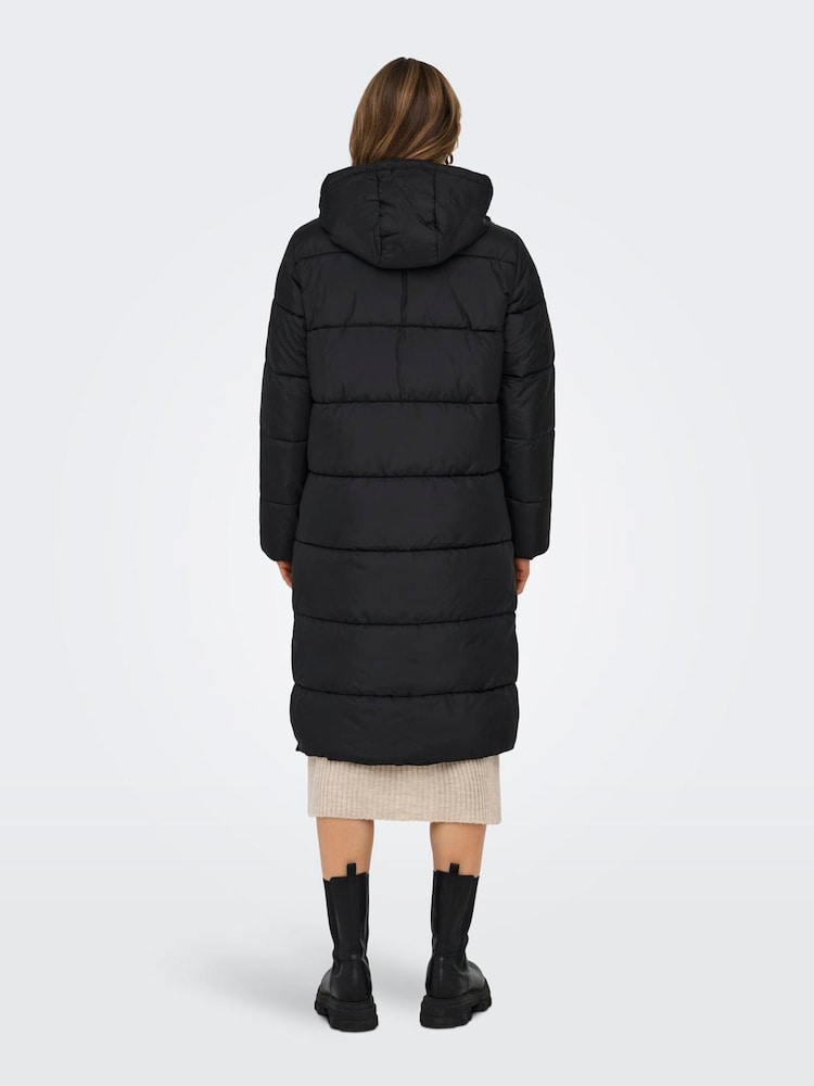 ONLY Black Hooded Long Puffer Coat - Image 2 of 6
