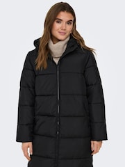 ONLY Black Hooded Long Puffer Coat - Image 3 of 6