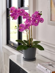 Pink Artificial Real Touch Orchid Plant In Grey Ceramic Pot - Image 1 of 4