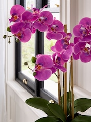 Pink Artificial Real Touch Orchid Plant In Grey Ceramic Pot - Image 2 of 4
