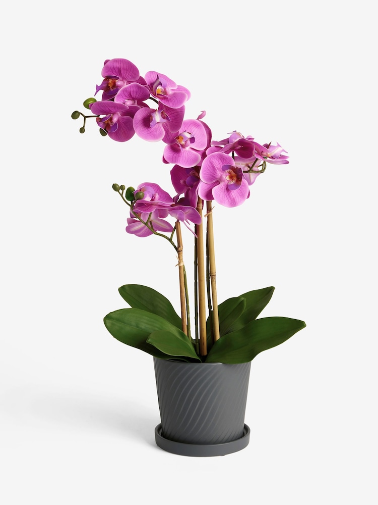 Pink Artificial Real Touch Orchid Plant In Grey Ceramic Pot - Image 3 of 4