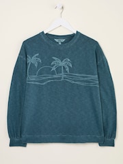 FatFace Gia Dark Teal Blue Embroidered Graphic Crew Sweatshirt - Image 5 of 6