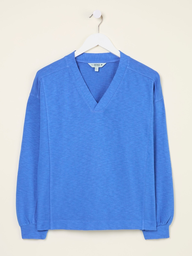 FatFace Gigi Mid Blue V Neck Sweatshirt - Image 5 of 5