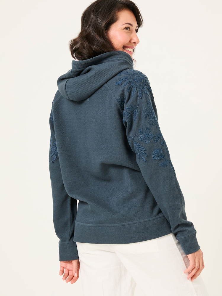 FatFace Ellie Dark Vintage Blue Embroidered Hoodie - Image 2 of 6