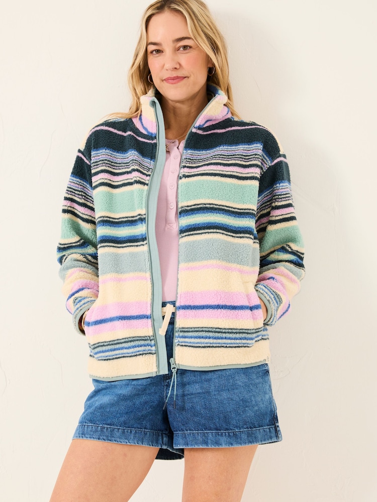 FatFace Multi Stripe Zip Through Fleece - Image 1 of 6