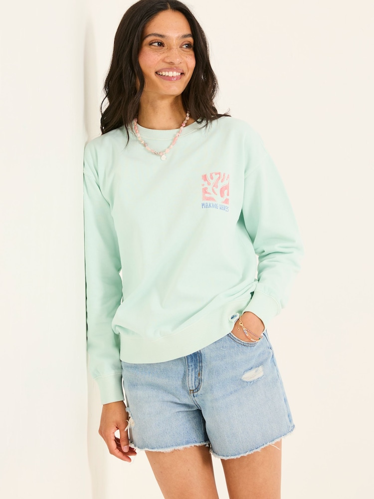 FatFace Georgia Mint Green MCS Graphic Crew Sweatshirt - Image 1 of 6