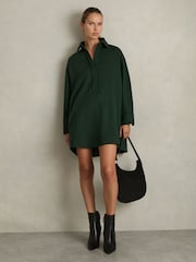 Reiss Green Lauren Shirt-Style Shift Dress With Wool - Image 1 of 6