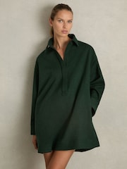 Reiss Green Lauren Shirt-Style Shift Dress With Wool - Image 3 of 6
