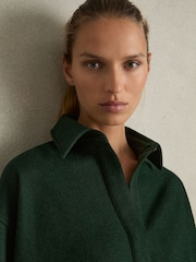 Reiss Green Lauren Shirt-Style Shift Dress With Wool - Image 4 of 6