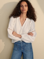 White Button Down Long Sleeve Doublecloth Blouse - Image 1 of 8